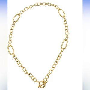 ADORNIA 14K Yellow Gold Plated Stainless Steel Mixed Link Chain Toggle Necklace